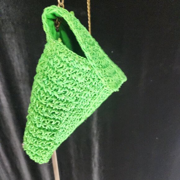 PARFOIS Green Jute Crocheted Crossbody Purse W/Antique Brass Chain Strap - Picture 9 of 13